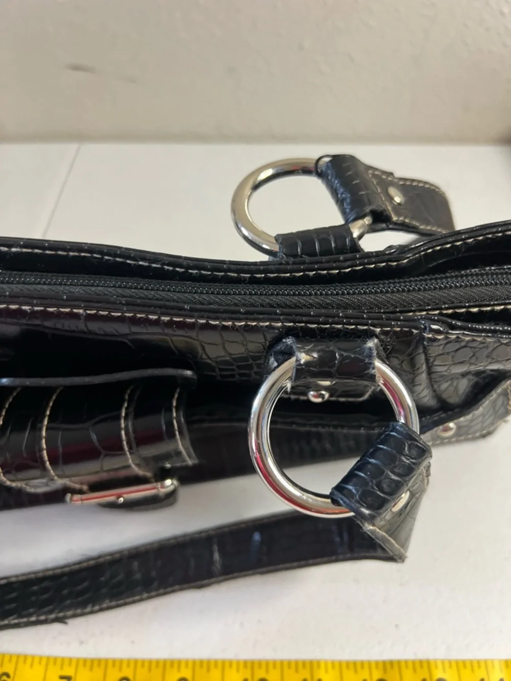 Vintage Worthington black crocodile-embossed Rectangle purse tote bag Y2K - Picture 9 of 12